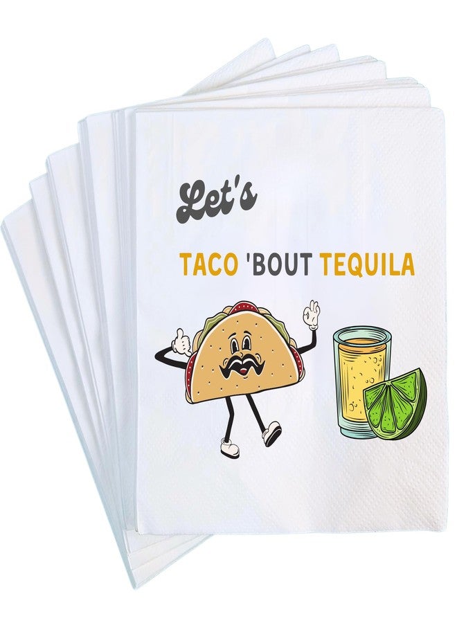 Cloverjoyed Taco and Tequila Cocktail Napkins, 50 Pack White, Funny Fiesta Napkin for Margaritas, Mexican Party Decorations, Cinco de Mayo, Bachelorette Supplies - Image 1